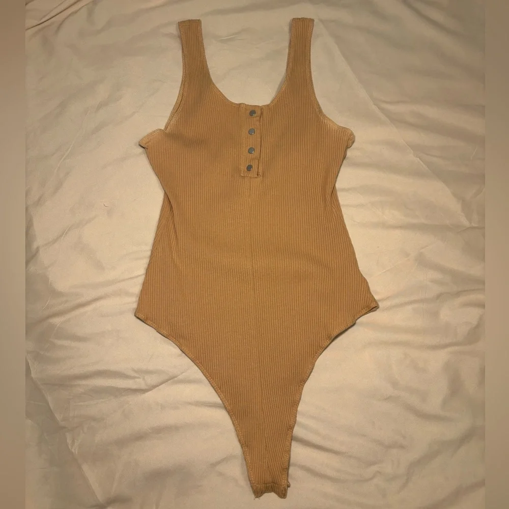 Tan Ribbed Bodysuit - Picture 1 of 4